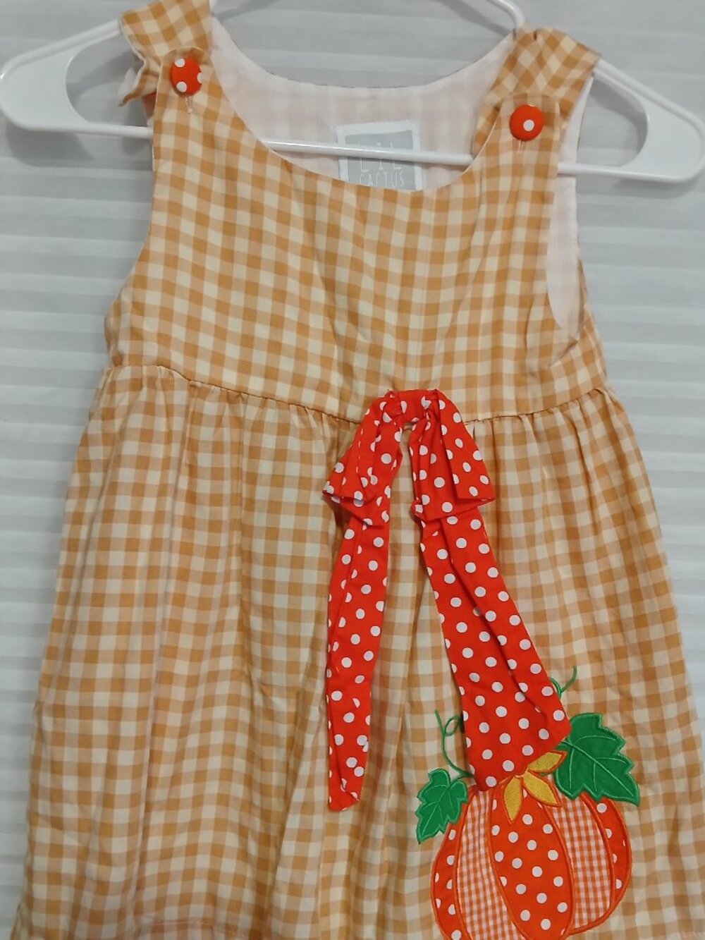 Orange Gingham Pumpkin Dress with Orange Dot Bow